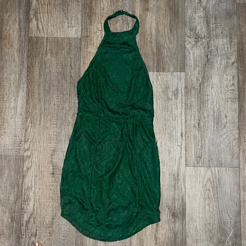 LOVECAT green halter lace dress mini